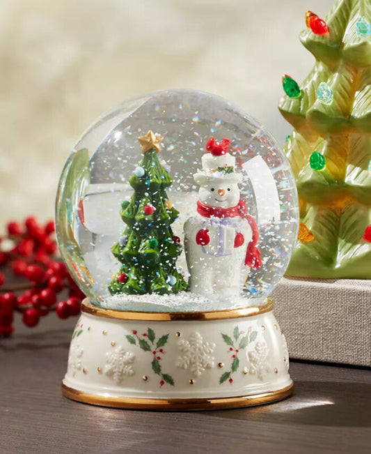 Lenox Happy Holly Days Snowman & Tree Christmas Snow Globe