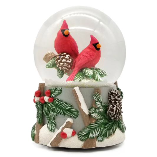 Red Cardinals Musical Christmas Snow Globe Decoration